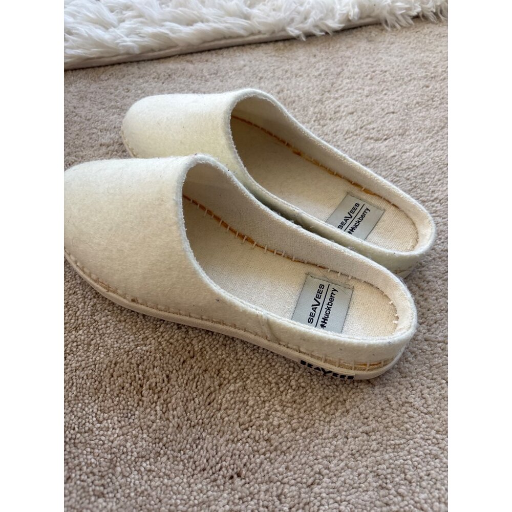 SeaVees + Huckberry Womens Wool Slippers Size 7 White Cozy Indoor Footwear - Picture 6 of 11